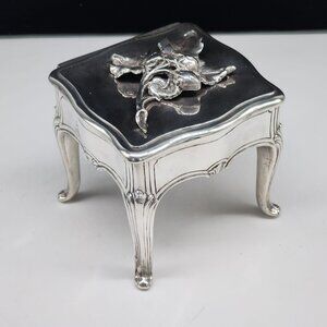 Antique W.B. Mfg 795 Silver Plate Cigarette Box With Floral Berries Curved Legs